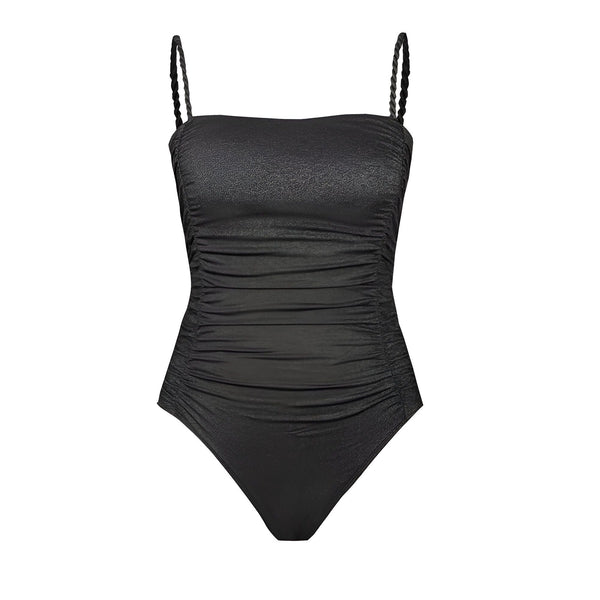 Vue arrière d'un maillot de bain une pièce bordeaux à bretelles fines sur fond blanc.