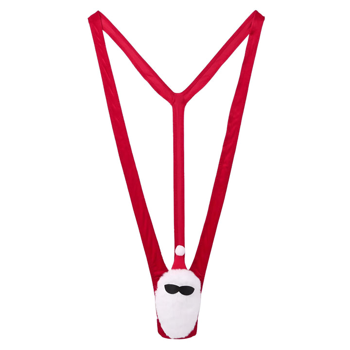 Gros plan sur une barbe blanche du Père Noël avec une moustache noire. Doigt humain visible. Accessoire de costume de Noël.