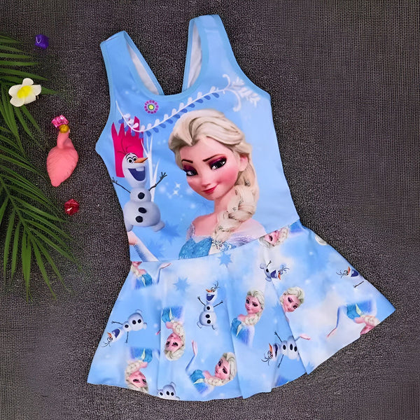 Maillot de bain rose La Reine des Neiges avec Elsa et Olaf, idéal pour les petites filles fans du dessin animé Disney. Parfait pour la plage ou la piscine.