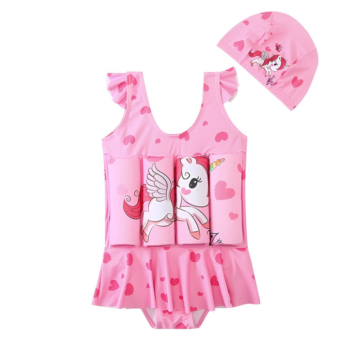 Maillot de Bain Flotteur Licorne Rose Bébé Fille avec Bonnet
