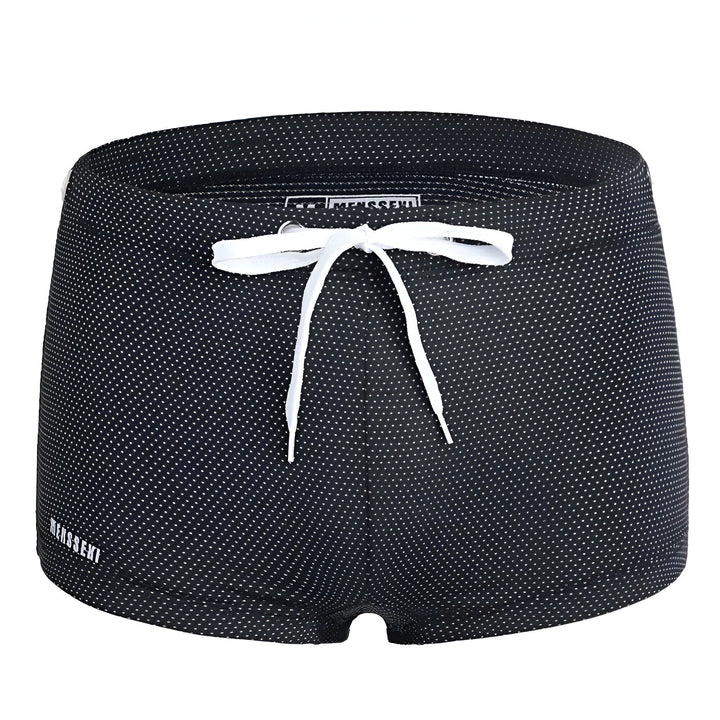 Slip de bain homme vert citron avec cordon blanc à la taille, marque Menssexi. Sous-vêtement de sport aquatique confortable et tendance.