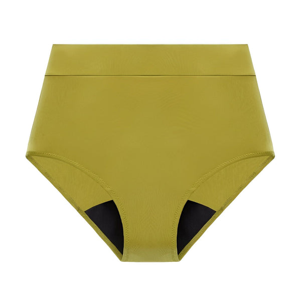 Sous-vêtement menstruel noir taille haute, confort et protection. Détail des couches absorbantes pour une gestion efficace du flux. Idéal pour une menstruation sereine.