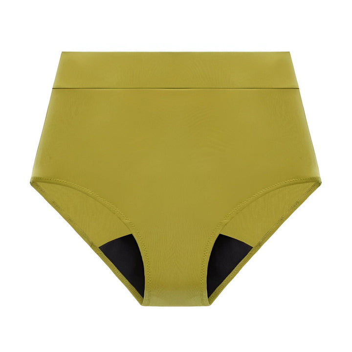 Sous-vêtement menstruel noir taille haute, confort et protection. Détail des couches absorbantes pour une gestion efficace du flux. Idéal pour une menstruation sereine.