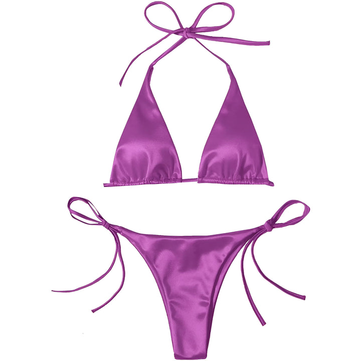 Ensemble de bikini doré pour femmes, soutien-gorge triangle et culotte à nouer, maillot de bain tendance pour la plage et la piscine.