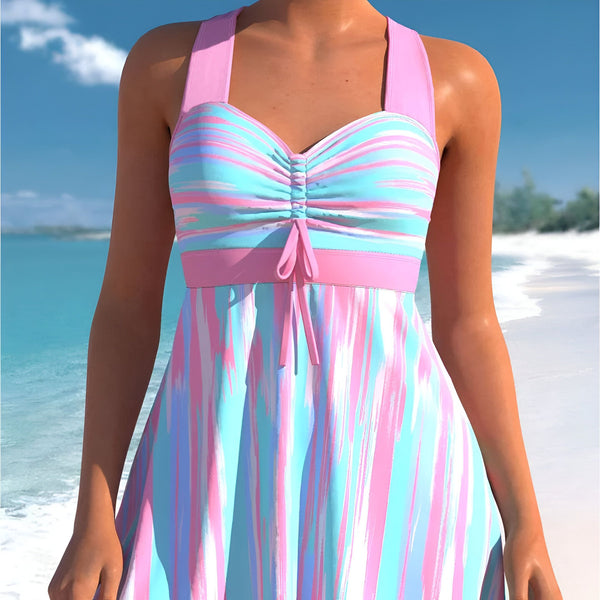 Tankini Femme Abstrait Rose et Bleu Pastel
