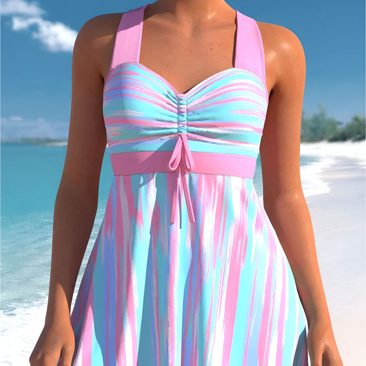Tankini Femme Abstrait Rose et Bleu Pastel
